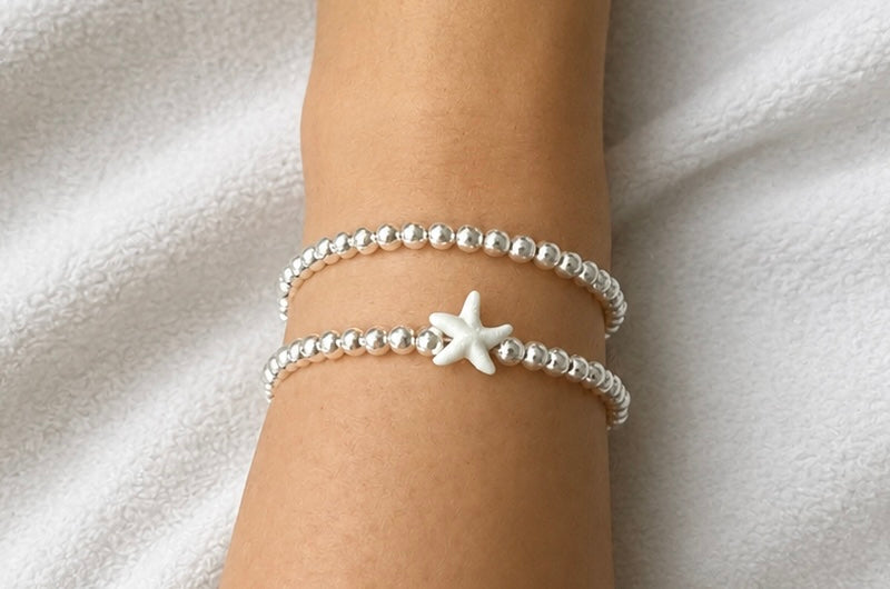 Starfish ankle bracelet (double stack, silver or gold)