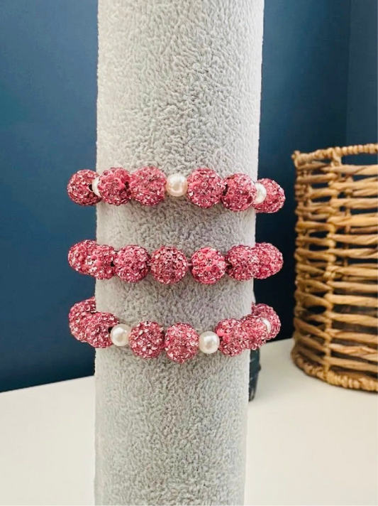 Pink rhinestone bracelet stack