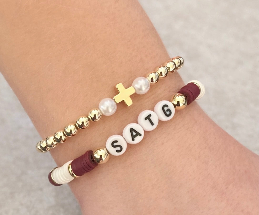 Custom School Bracelet with Gold Cross