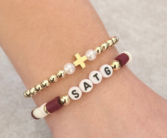 Custom School Bracelet with Gold Cross